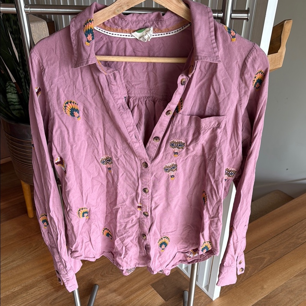 Anthropologie Mauve Embroidered Blouse